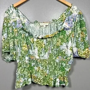 CYNTHIA ROWLEY Ruffle Floral Top Crop Cottagecore Off Shoulder Women Med